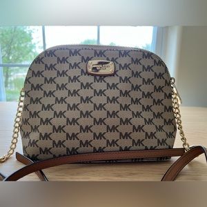 Michael Kors Tan and Brown Signature Logo Leather Crossbody - Cindy Domed
